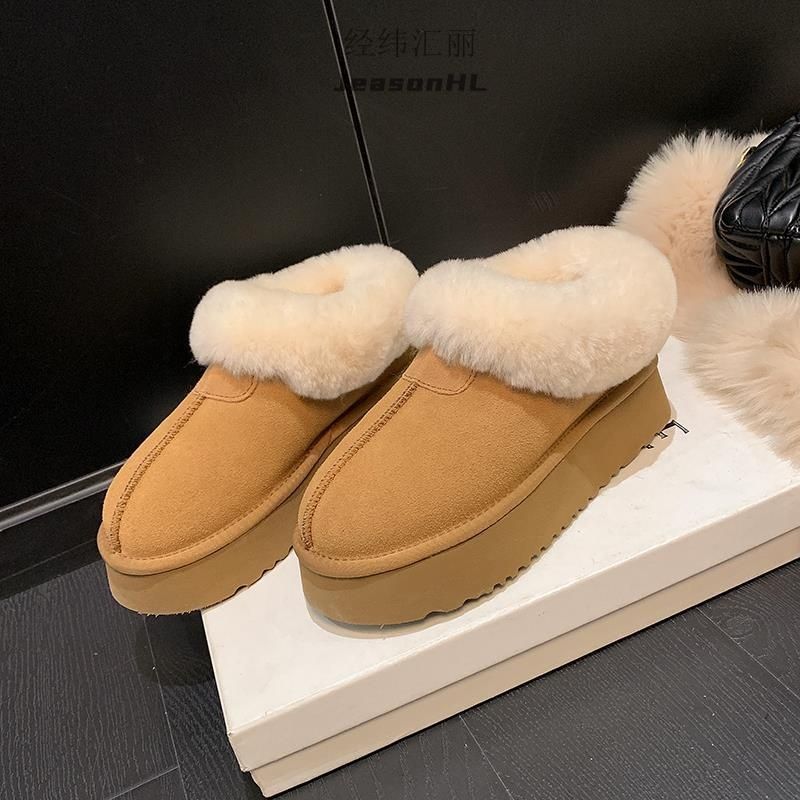 厚底短筒毛毛雪地靴女冬季新款羊皮毛一体加厚保暖低帮棉鞋子