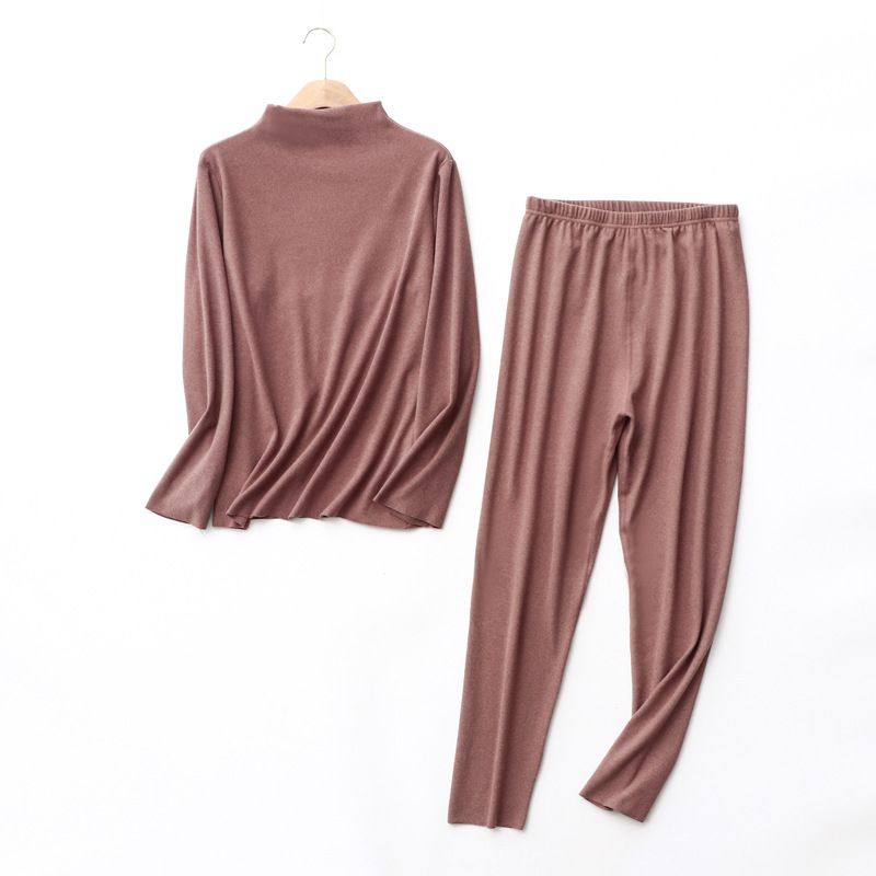 半高领保暖内衣女秋衣秋裤套装加肥大码加绒加厚德绒发热长袖长裤