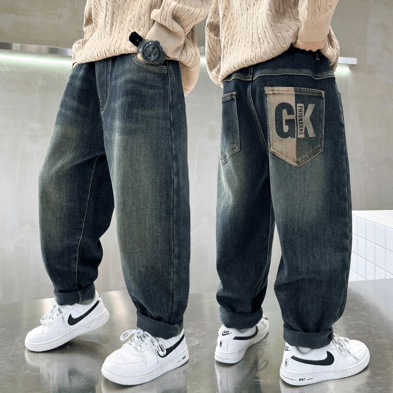 男童裤子童装秋冬一体绒牛仔裤新款中大童儿童韩版宽松时尚