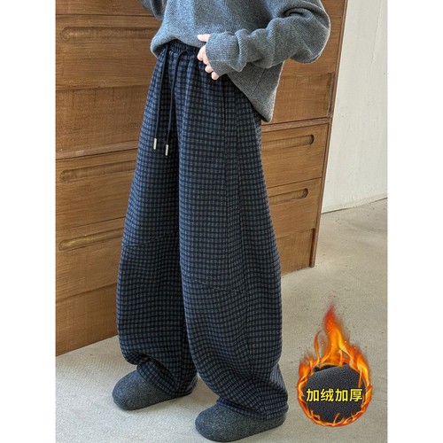 女童超好看加绒裤子冬季2025新款儿童一体绒格子裤女大童秋冬卫裤