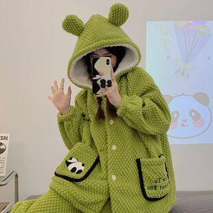 珊瑚绒套装睡衣女可爱风新款加绒加厚冬季高颜值法兰绒家居服