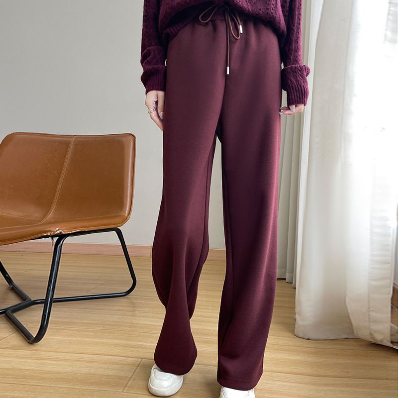 安可拉红运动裤女春季新款高腰垂感休闲卫裤窄版阔腿抽绳弯刀香蕉