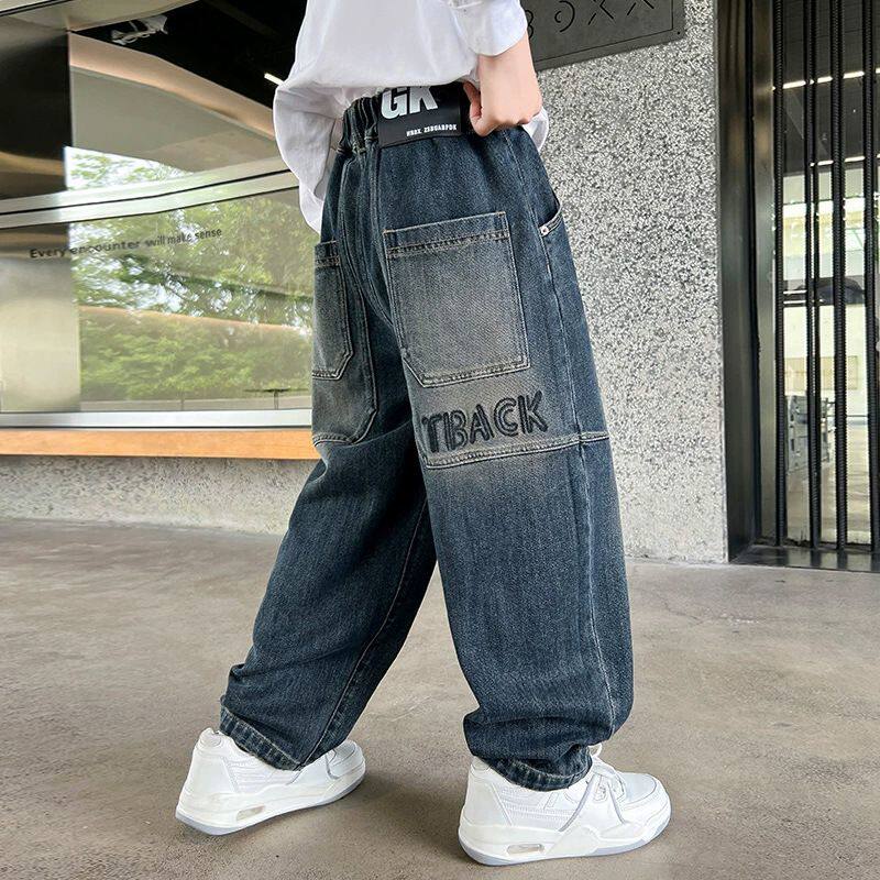 儿童牛仔裤2026新款男童阔腿裤中大童宽松春秋长裤男孩潮流裤子潮