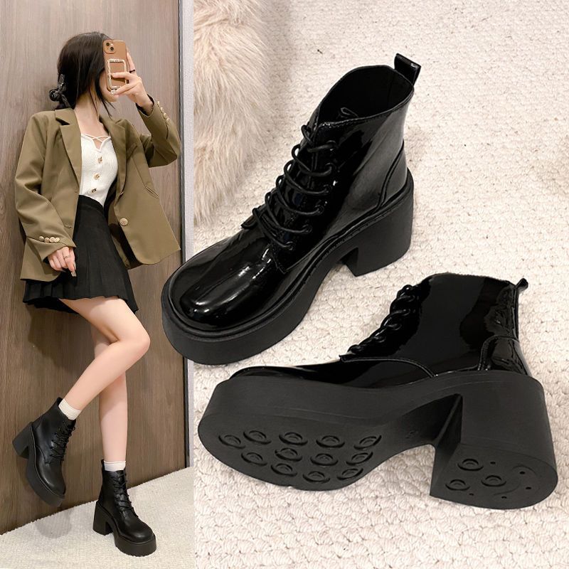 英伦风厚底粗跟小皮鞋女2025秋冬新款圆头深口单鞋复古马丁靴短靴