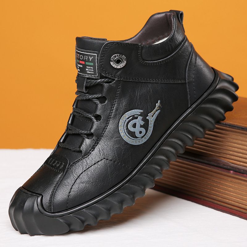 冬季新款男士棉鞋加绒保暖加厚皮毛一体休闲高帮皮鞋雪地靴男