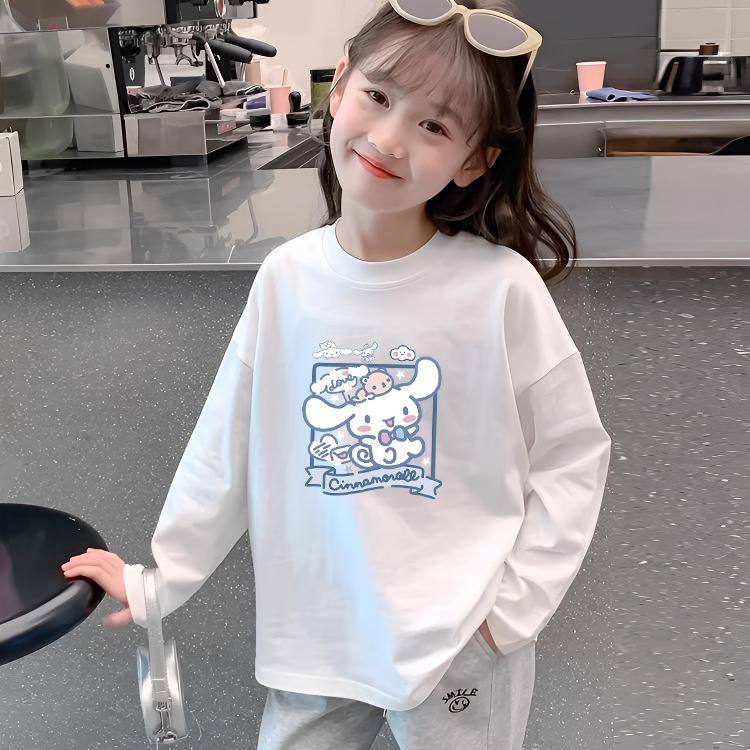 女童装白色纯棉打底衫春秋季宽松洋气长袖中大童T恤内搭百搭上衣