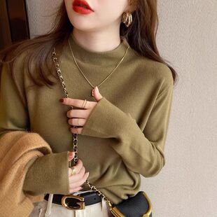 打底衫女新款内搭春秋黑色中领毛衣秋冬半高领宽松上衣外穿