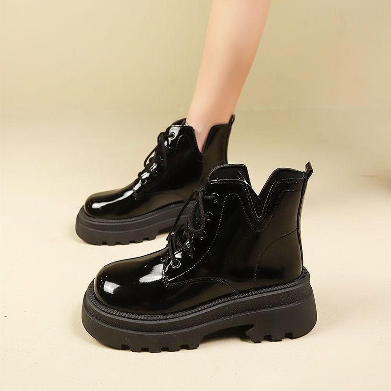 马丁靴女2025夏季新款单靴系带ins显高厚底气质增高百搭英伦短靴
