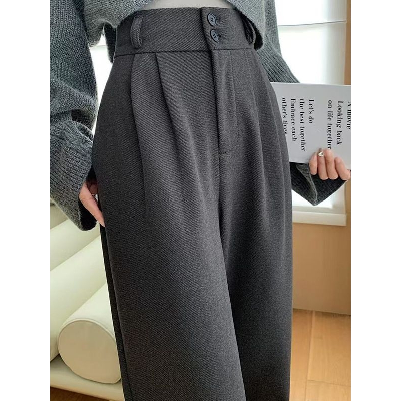 秋冬加厚美拉德毛呢西装裤女小个子韩版高腰阔腿裤宽松休闲直筒裤