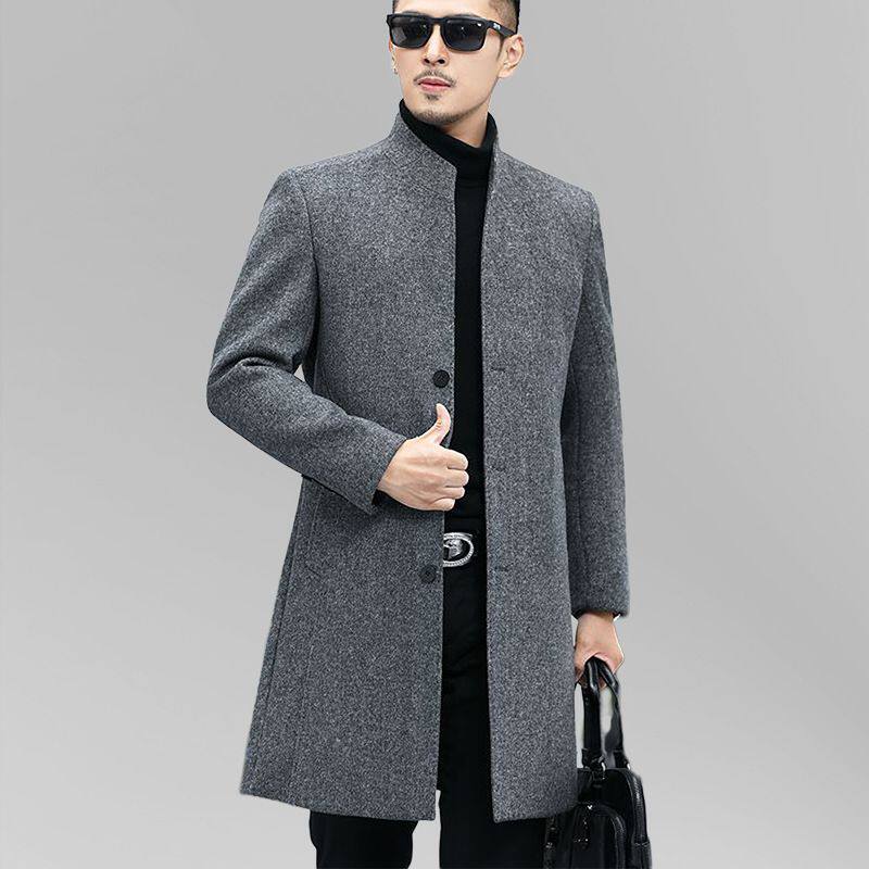 男士风衣中长款春秋季新款商务休闲双面呢大衣立领羊毛呢呢子外套