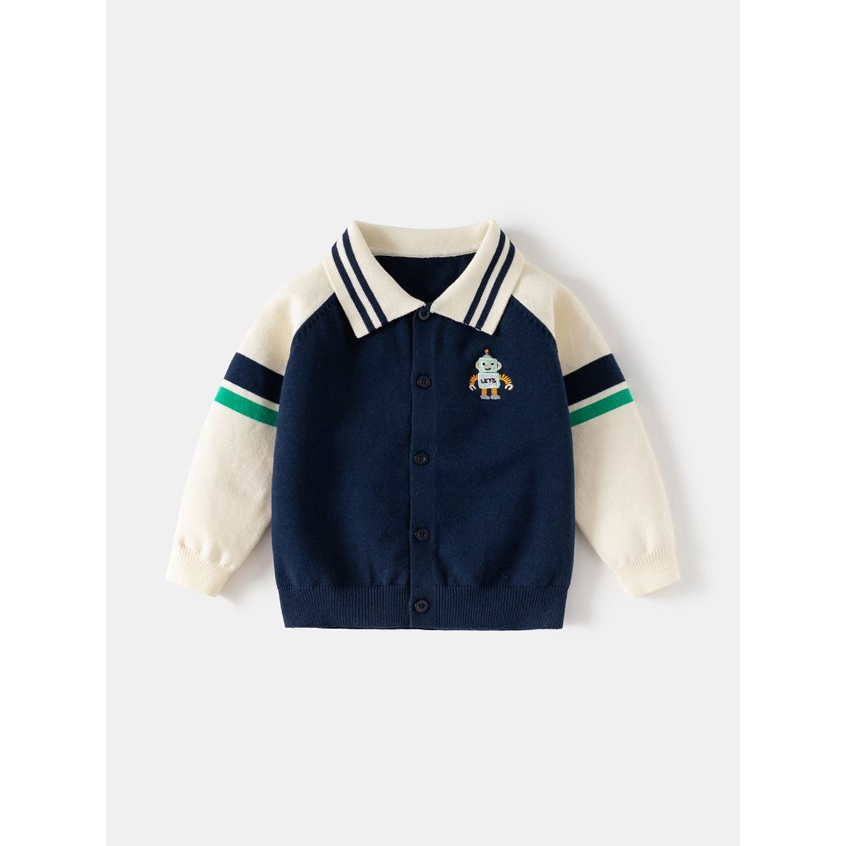 直销童装男童单层棉线翻领毛衣儿童机器人刺绣针织开衫秋新款