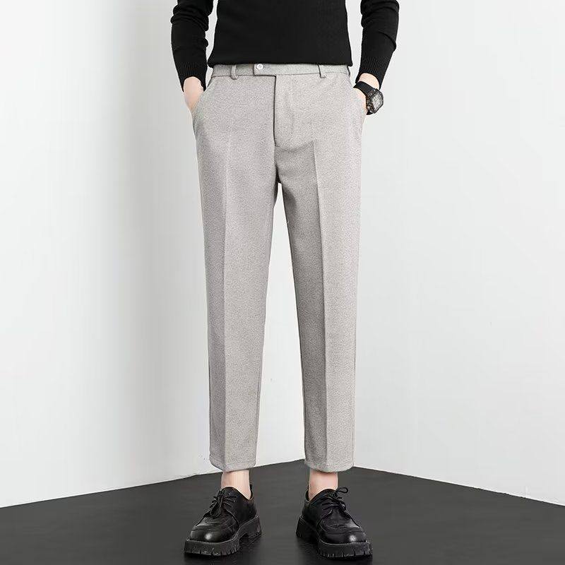 小西裤男九分修身直筒休闲裤男士高级垂感黑色毛呢西装裤子秋冬