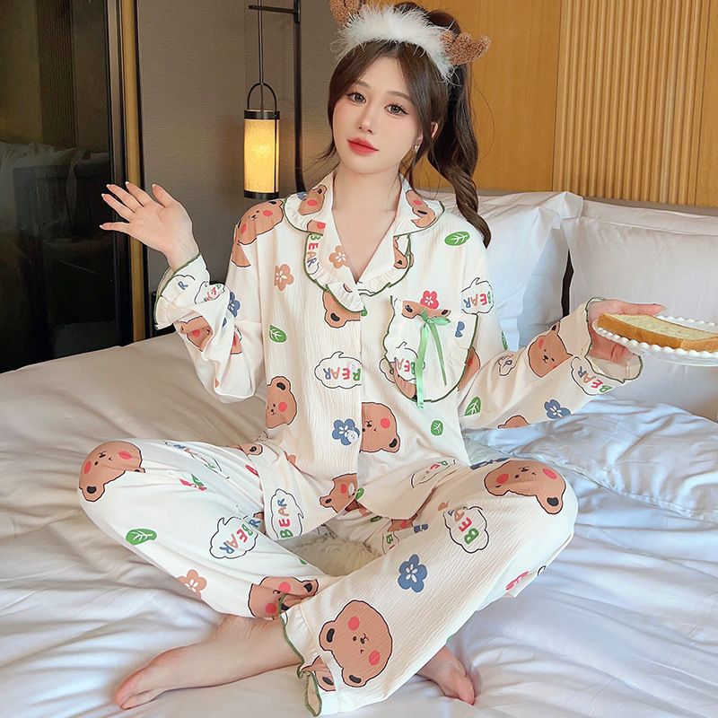 新款公主风睡衣女棉日系秋春季开衫甜美学生可外穿长袖家居服套装