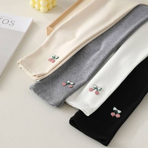 2025春季新款女童打底裤子 韩版可爱樱桃小女孩童裤子 童装九分裤