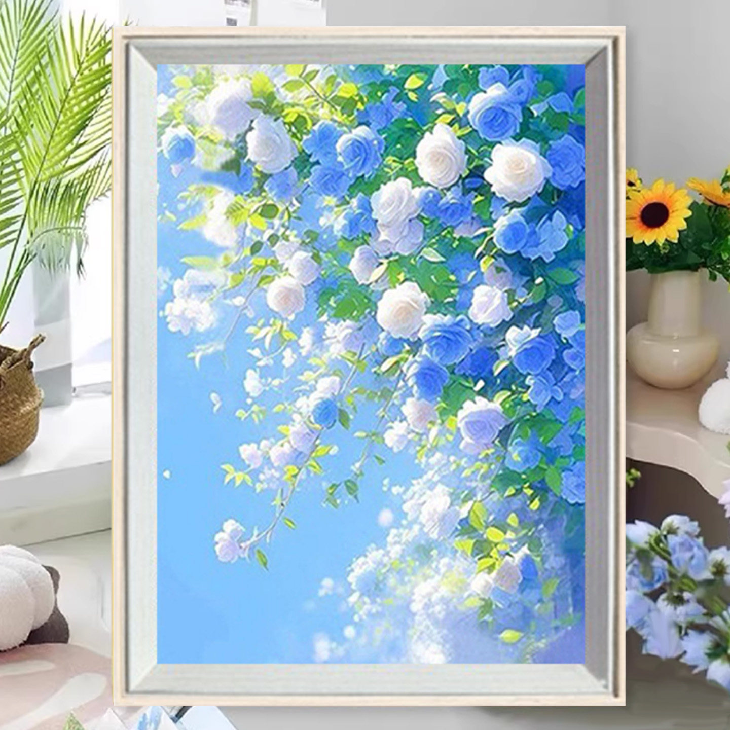 钻石画2026新款蓝色蔷薇十字绣钻石绣清新花卉满钻客厅治愈系点钻