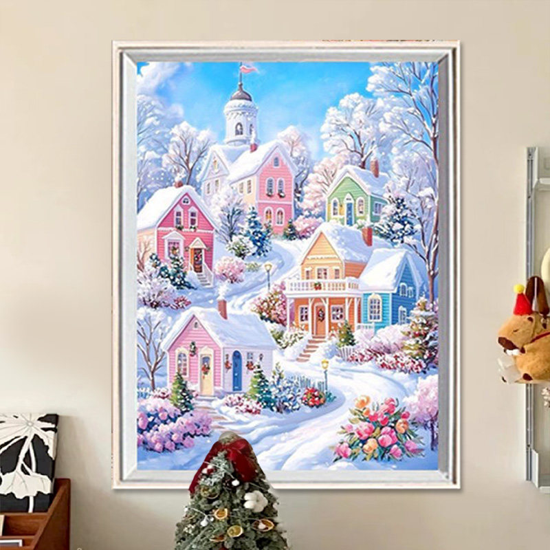 梦幻雪镇钻石画可爱卡通雪屋2026新款儿童手工贴钻十字绣卧室客厅,居家布艺,钻石绣,淘宝优惠券,粉丝福利购,淘宝优惠卷