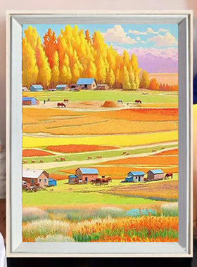 2025新款钻石画秋天丰收图手工diy砖石风景贴钻画十字绣满钻带框
