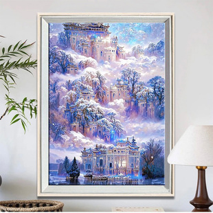 雪国城堡03新款5d雪景童话屋diy钻石贴画满钻带框手工自粘贴装饰