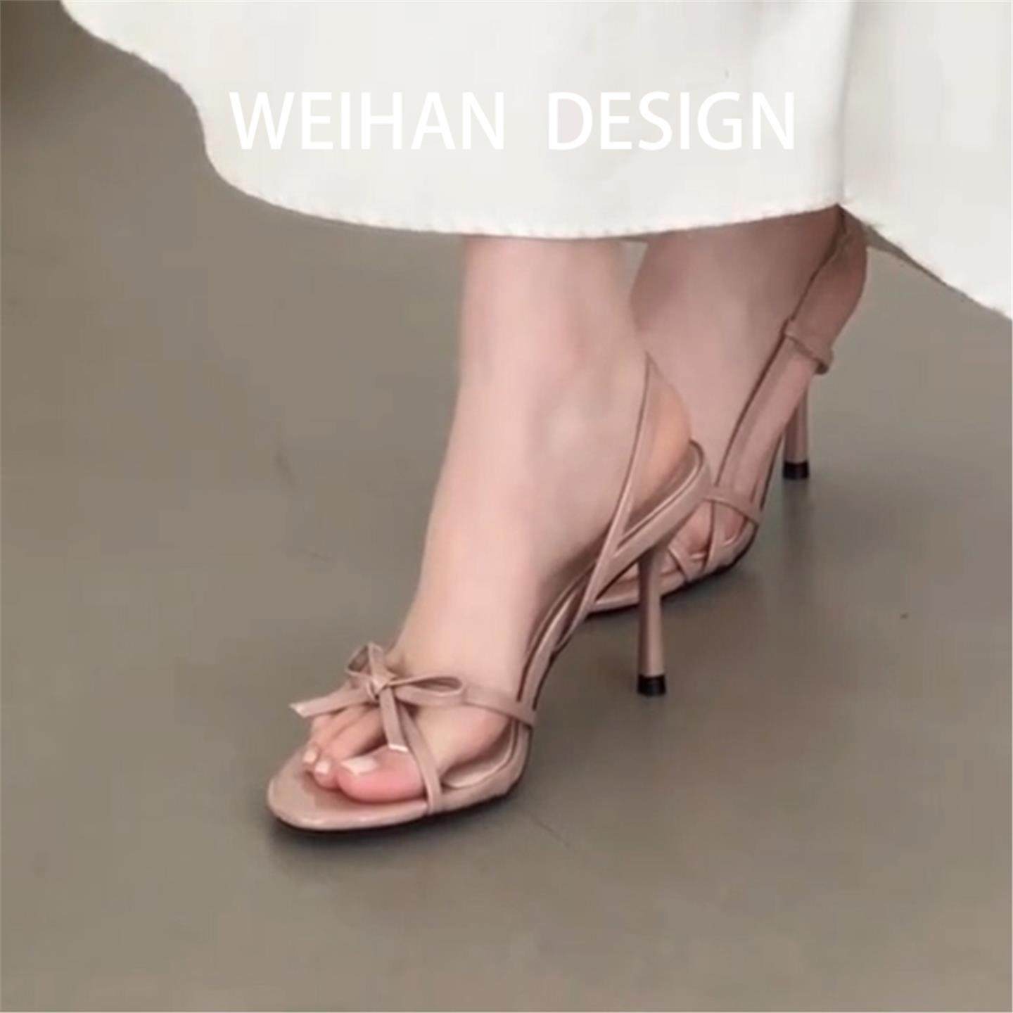 羊皮版！法式仙女风方头细跟高跟鞋女晚风编织细带一字带露趾凉鞋,女鞋,时装凉鞋,淘宝优惠券,粉丝福利购,淘宝优惠卷