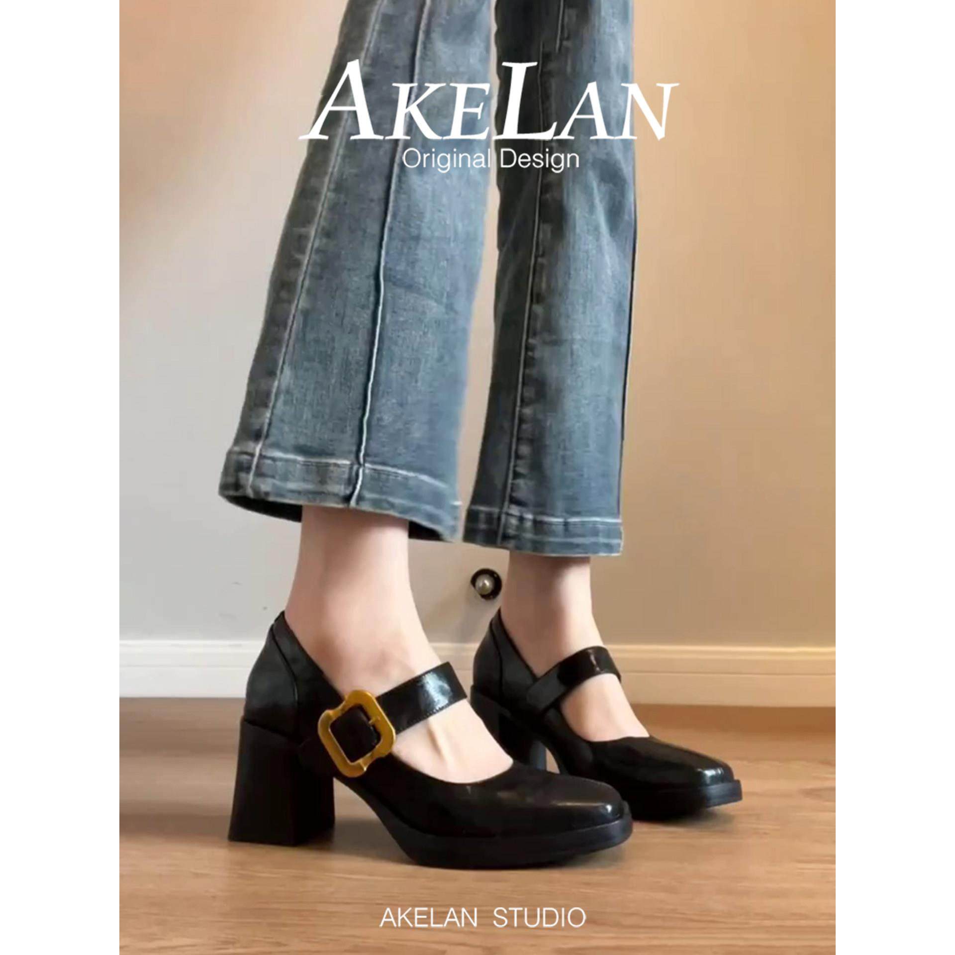 羊皮版~黑色小个子气质方头玛丽珍单鞋女秋增高粗跟一字带小皮鞋,女鞋,玛丽珍鞋,淘宝优惠券,粉丝福利购,淘宝优惠卷