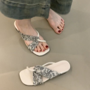 羊皮版 女外穿新款 法式 小涼拖晚晚度假厚底坡跟 韓系國風仙女拖鞋