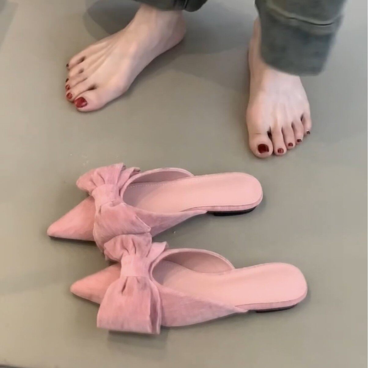 羊皮版!法式平底绒面蝴蝶