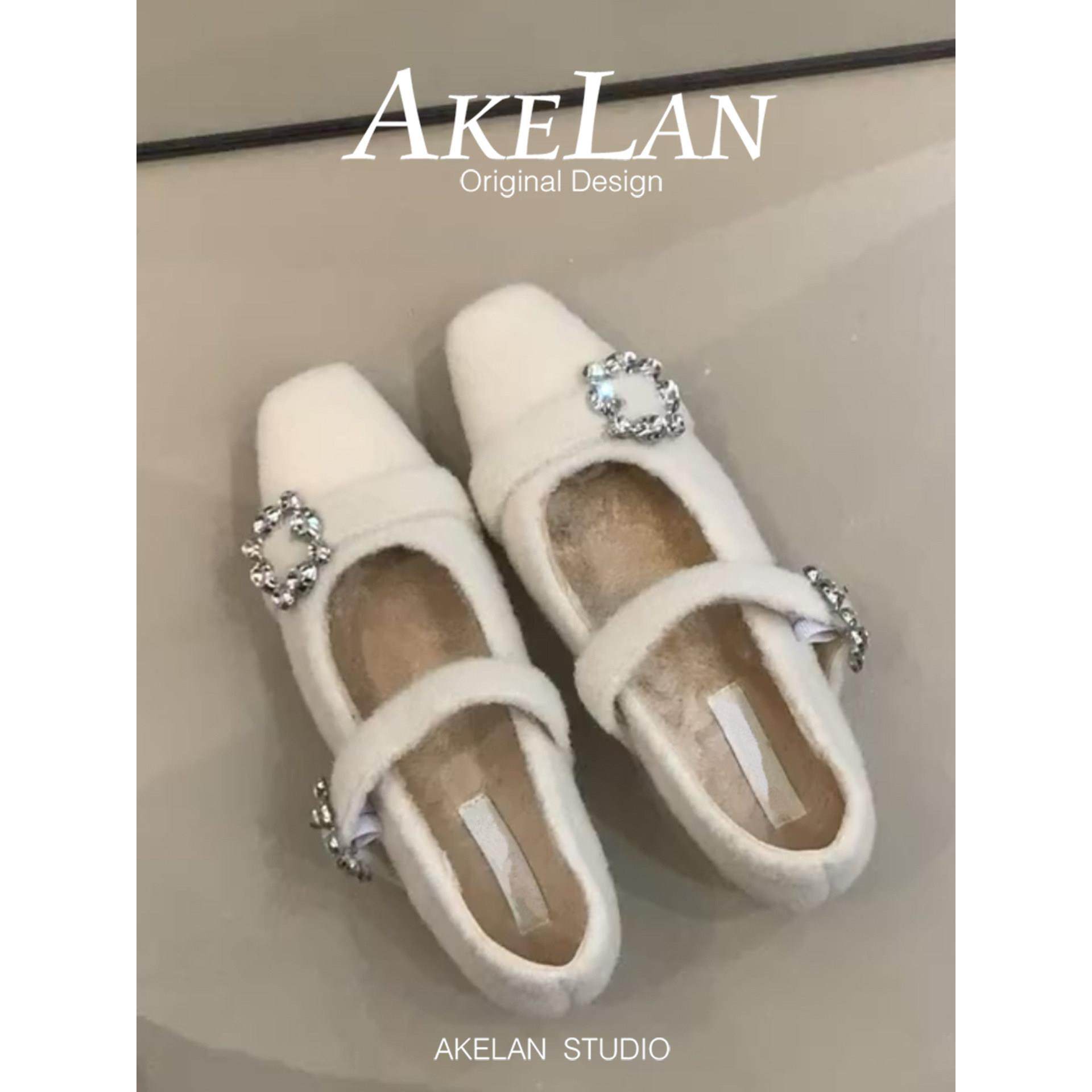 羊皮版~仙女风方头水钻玛丽珍鞋女毛呢加绒毛毛鞋内增高保暖单鞋,女鞋,玛丽珍鞋,淘宝优惠券,粉丝福利购,淘宝优惠卷