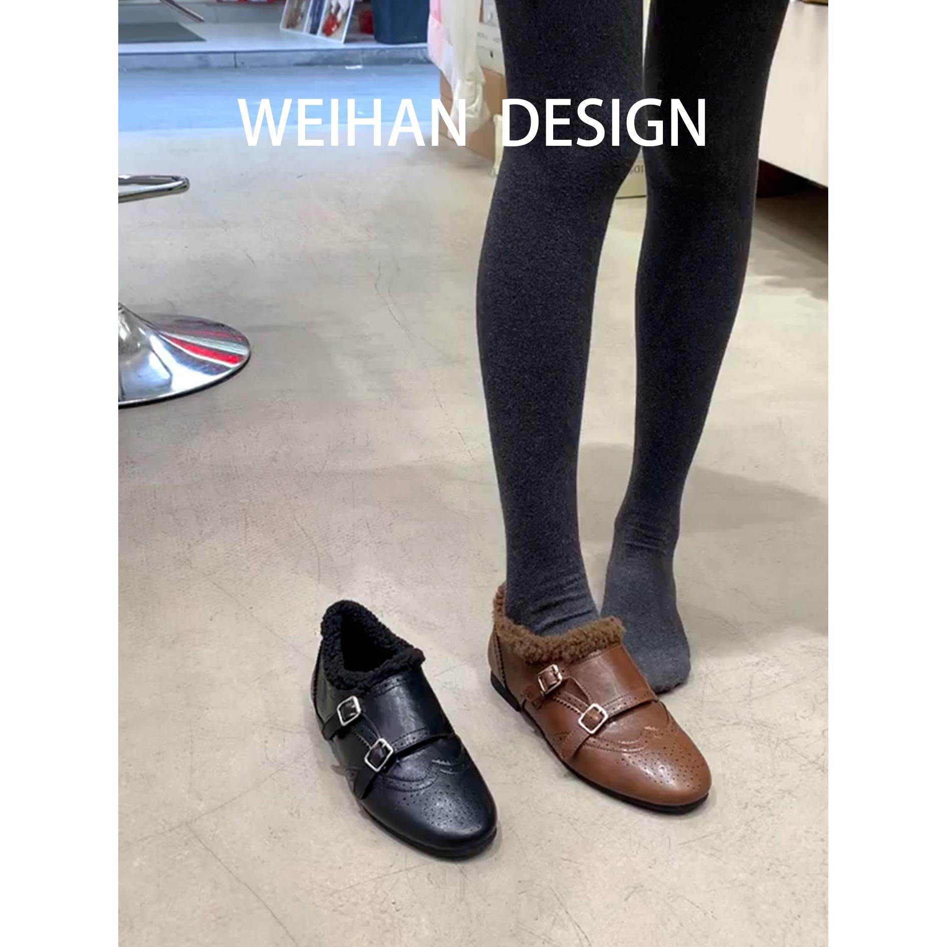 羊皮版！复古雕花乐福鞋女皮带扣圆头棉单鞋舒适平底一脚蹬小皮鞋,女鞋,乐福鞋（豆豆鞋）,淘宝优惠券,粉丝福利购,淘宝优惠卷