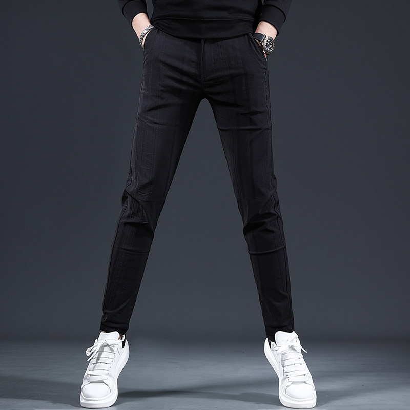 休闲裤男新款潮流裤子男2022秋季加绒男士长裤修身条纹运动裤男士