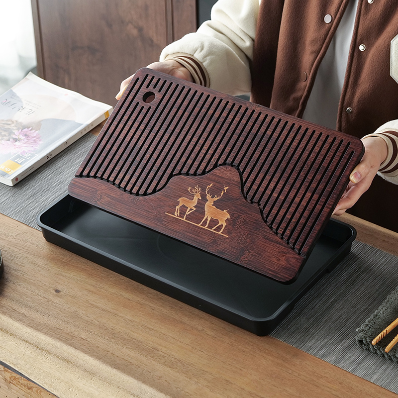 实木茶盘大小号干泡茶台家用竹制小型排水茶托盘长方形茶海沥水盘