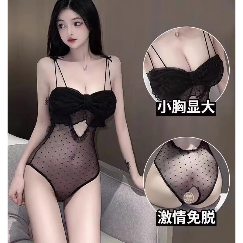 性感连体睡衣女秋蕾丝吊带睡裙情调内衣透明波点高级感2024新款
