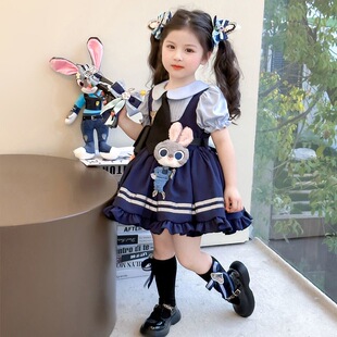 朱迪兔子警官衣服儿童疯狂动物城服装女童cos迪士尼公主短袖裙子