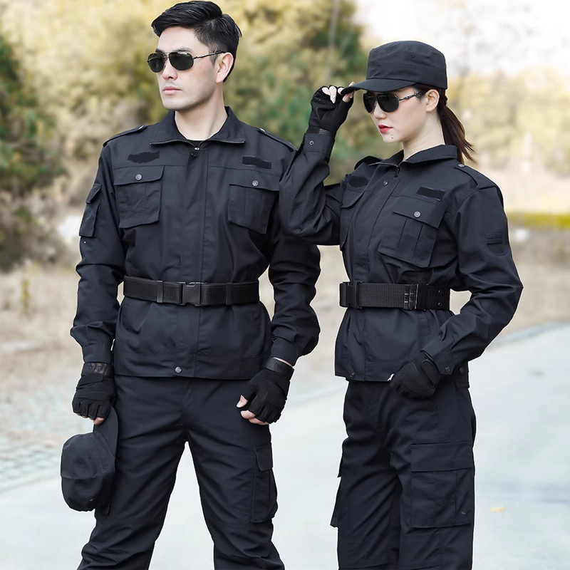 户外长袖黑色迷彩保安作训服套装