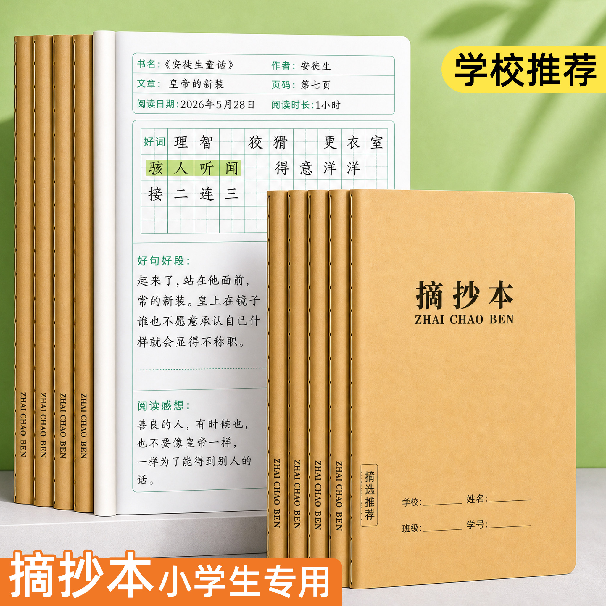 好词好句好段摘抄本读书笔记本阅读记录专用本打卡小学生三年级一二年级四五六日积月累本语文课外摘录本子a5