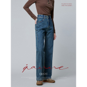 直筒牛仔裤 潮流长裤 阔腿宽松女裤 高端时尚 深蓝色时尚 2026春秋新款