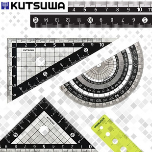 日本进口STAD中小学生套尺直尺三角尺量角器迷你尺五件套黑色尺子防滑设计kutsuwa可慈王