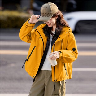 户外运动风连帽棉服女短款拉链保暖棉衣外套冬季常规款美式休闲修