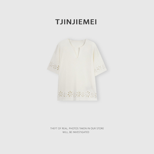 DX2602 47醋酸53棉剪刀领百搭气质短袖 85073 剪花 T井姐妹