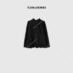 T井姐妹【蕾丝梦境】设计感领简约刺绣蕾丝花边T恤TX2511-TJ617