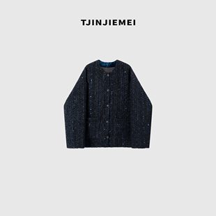 设计感羊毛混纺小香风外套WT2510 新款 TJ542 蓝茵 T井姐妹