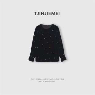 TJ643 设计感精致刺绣真丝丝绒气质T恤TX2601 T井姐妹 马迎新春