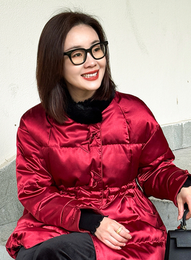 T井姐妹【醉红颜 】设计感精致真丝水貂领鹅绒服ERF2512-82119