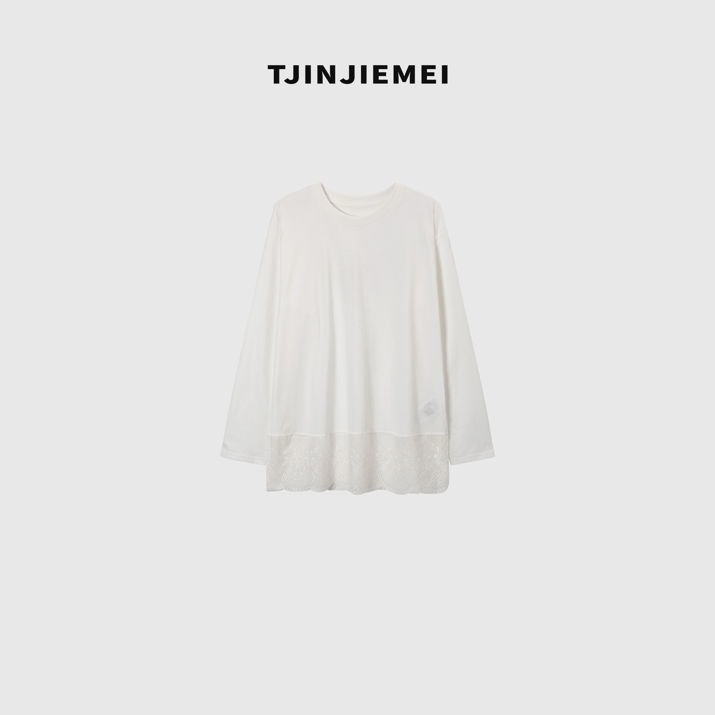 T井姐妹【白茶】设计感精致简约蕾丝花边拼接下摆T恤TX2510-TJ580图片