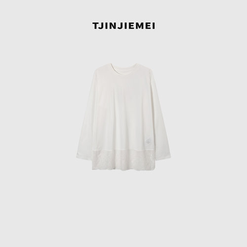 T井姐妹【白茶】设计感精致简约蕾丝花边拼接下摆T恤TX2510-TJ580