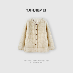 001 T井姐妹 设计感环保皮毛一体短外套WT2512 新款 雪芙