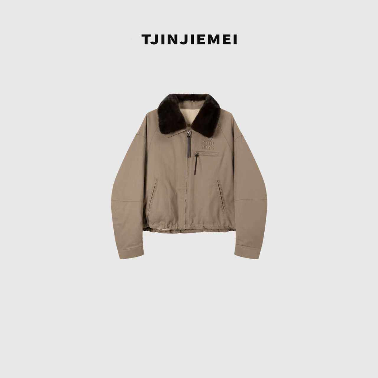 T井姐妹【奥兰多】设计感卡其派克羊卷毛鹅绒服ERF2510-CMX600