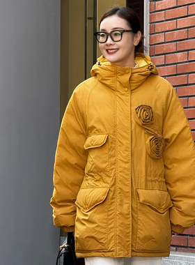 T井姐妹【黄玫瑰】设计感工装连帽派克90白鹅绒服ERF2510-25Y7463