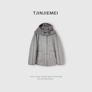 8Q811 设计感拆卸针织帽宽松大衣羽绒服YRF2512 T井姐妹 自由领