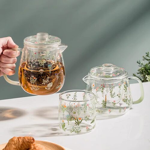 小草苓小清新玻璃杯大容量耐高温喝水杯早餐杯凉白开家用刻度杯
