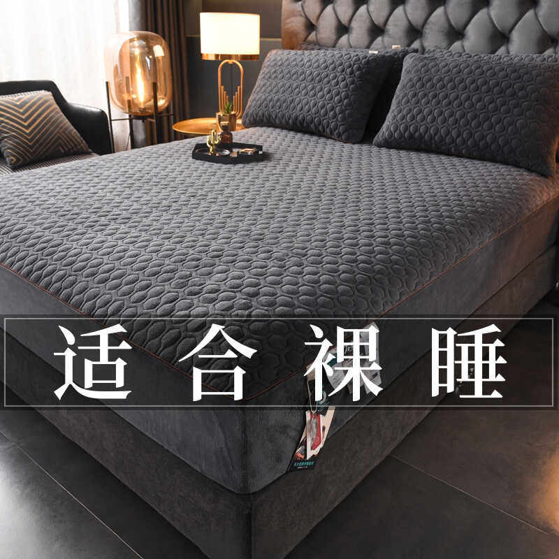 高端石墨烯牛奶绒床笠单件秋冬季加厚夹棉床罩套珊瑚绒床垫保护罩